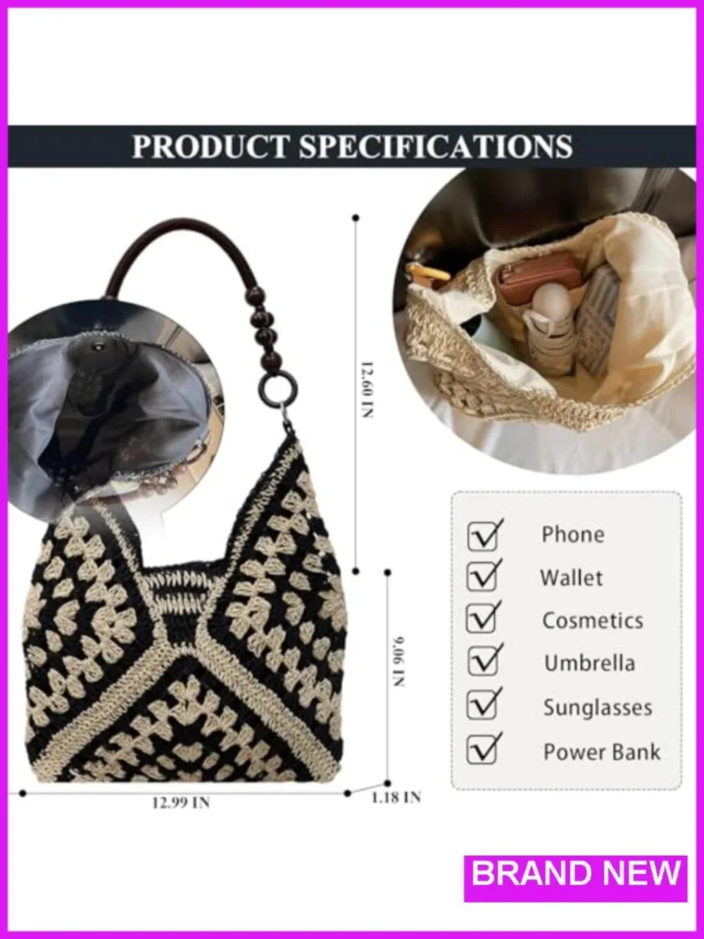 Straw Hobo Tote Bag Crochet Beach Shoulder Purse for Women